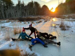 Winter sunset Group of kids